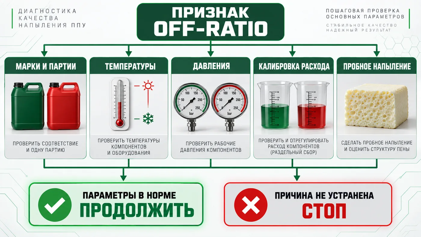 Диагностика нарушения соотношения компонентов при напылении ППУ